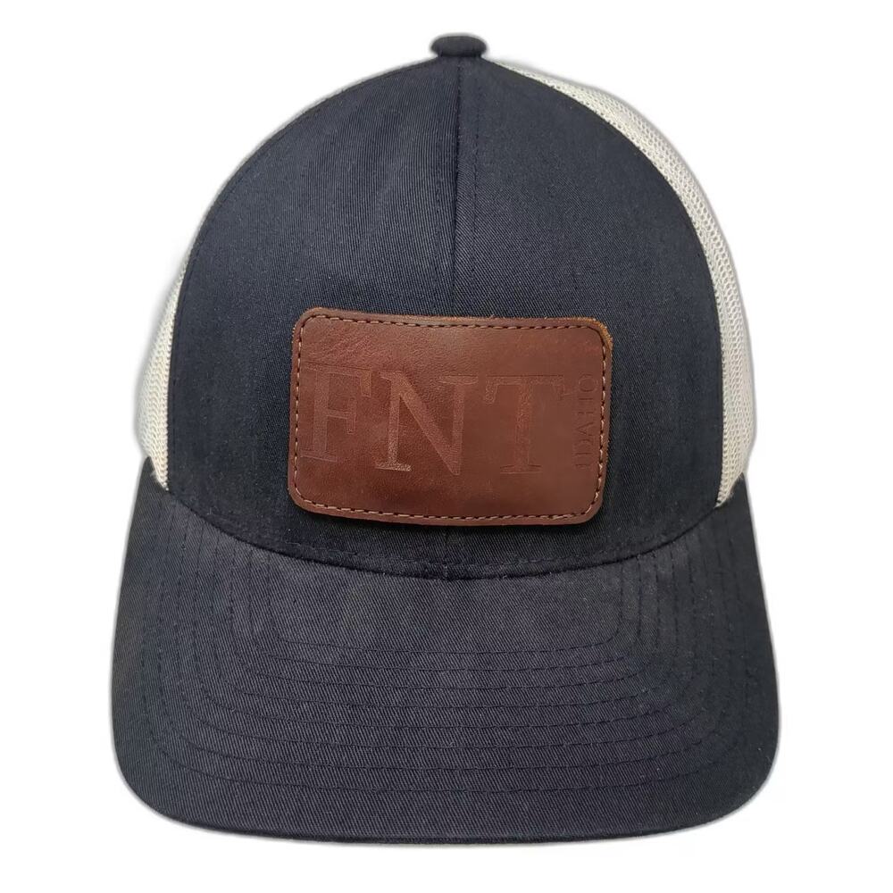 Pacific Headwear Trucker Hat Black White Leather Patch FNT Idaho OS Adjustable